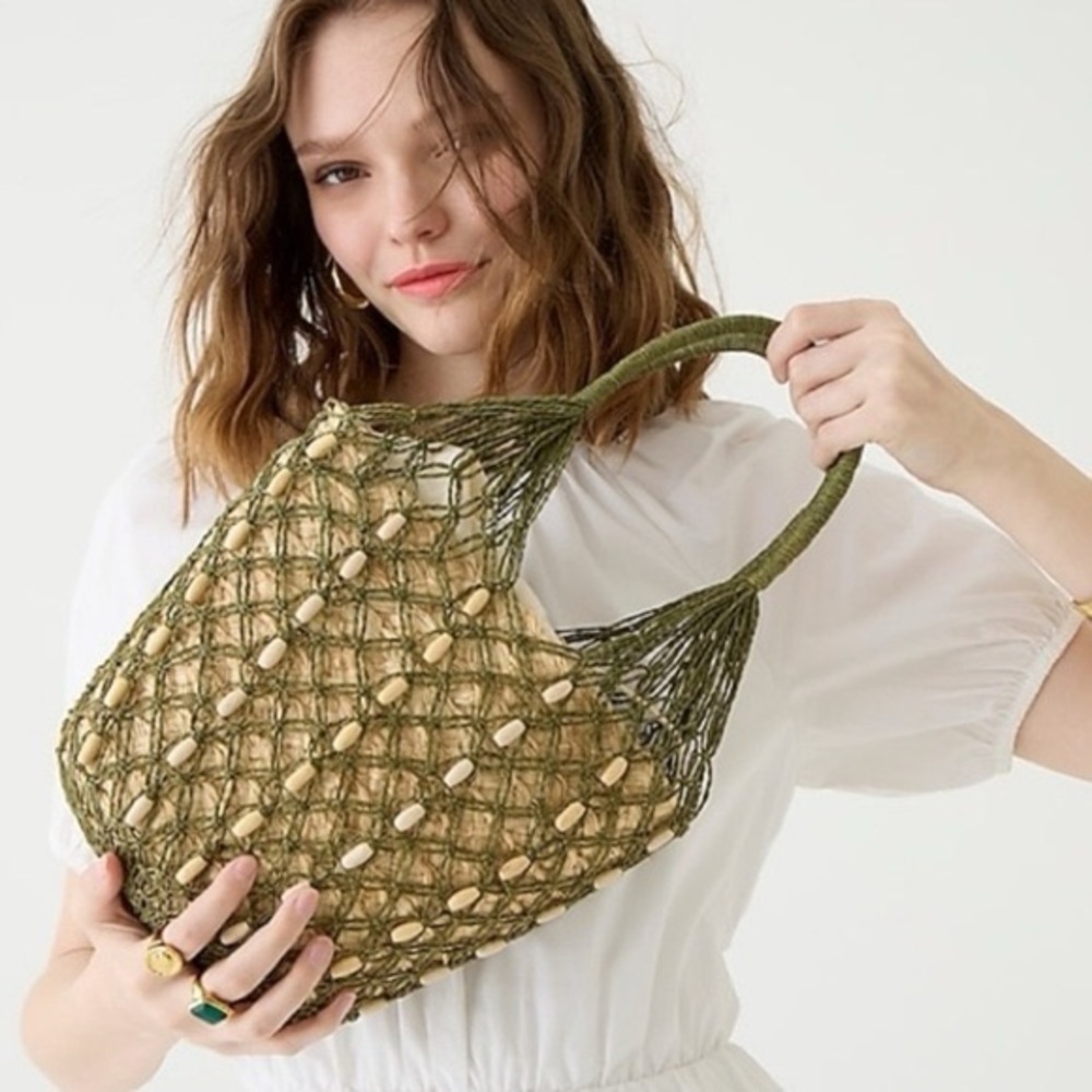 J. Crew Green and Tan Shoulder Bag with Woven Design